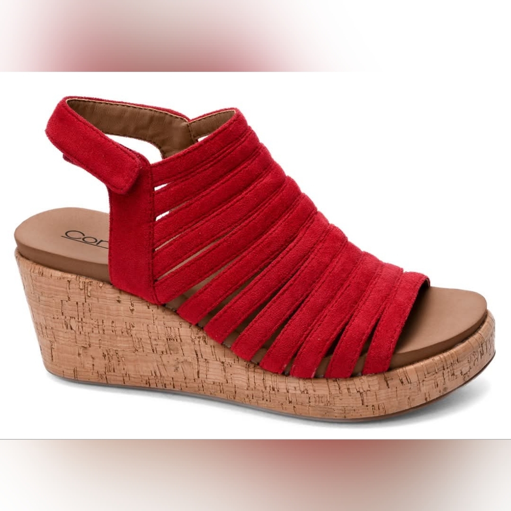 Oopsie Daisy Red Strappy Corkys Wedges